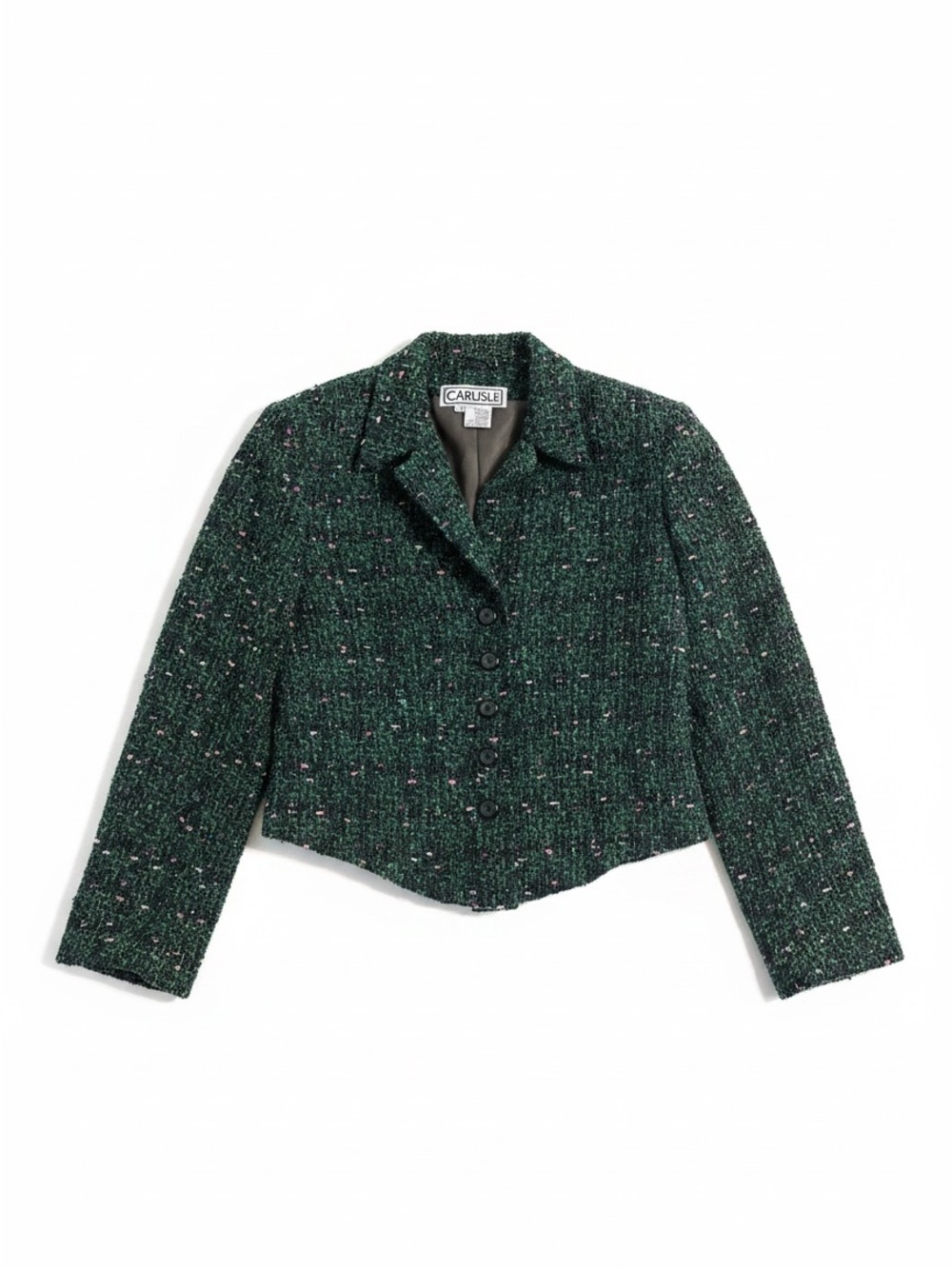 Carlisle Green Boucle Tweed Cropped Blazer Womens 8 Green Wool‎ Blend